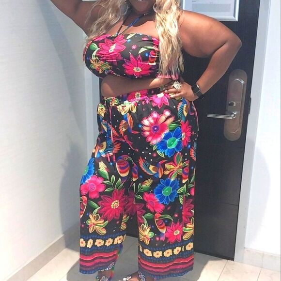 Beautiful floral print two piece Halter neck pant set sz 4x - Picture 1 of 4